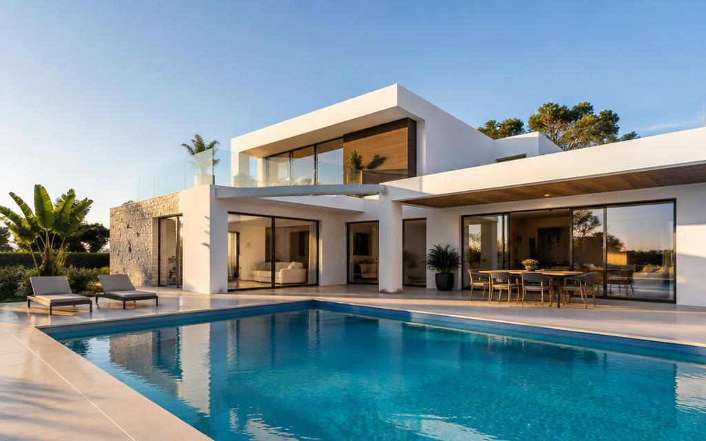 Havuzlu modern villa dış görünümü